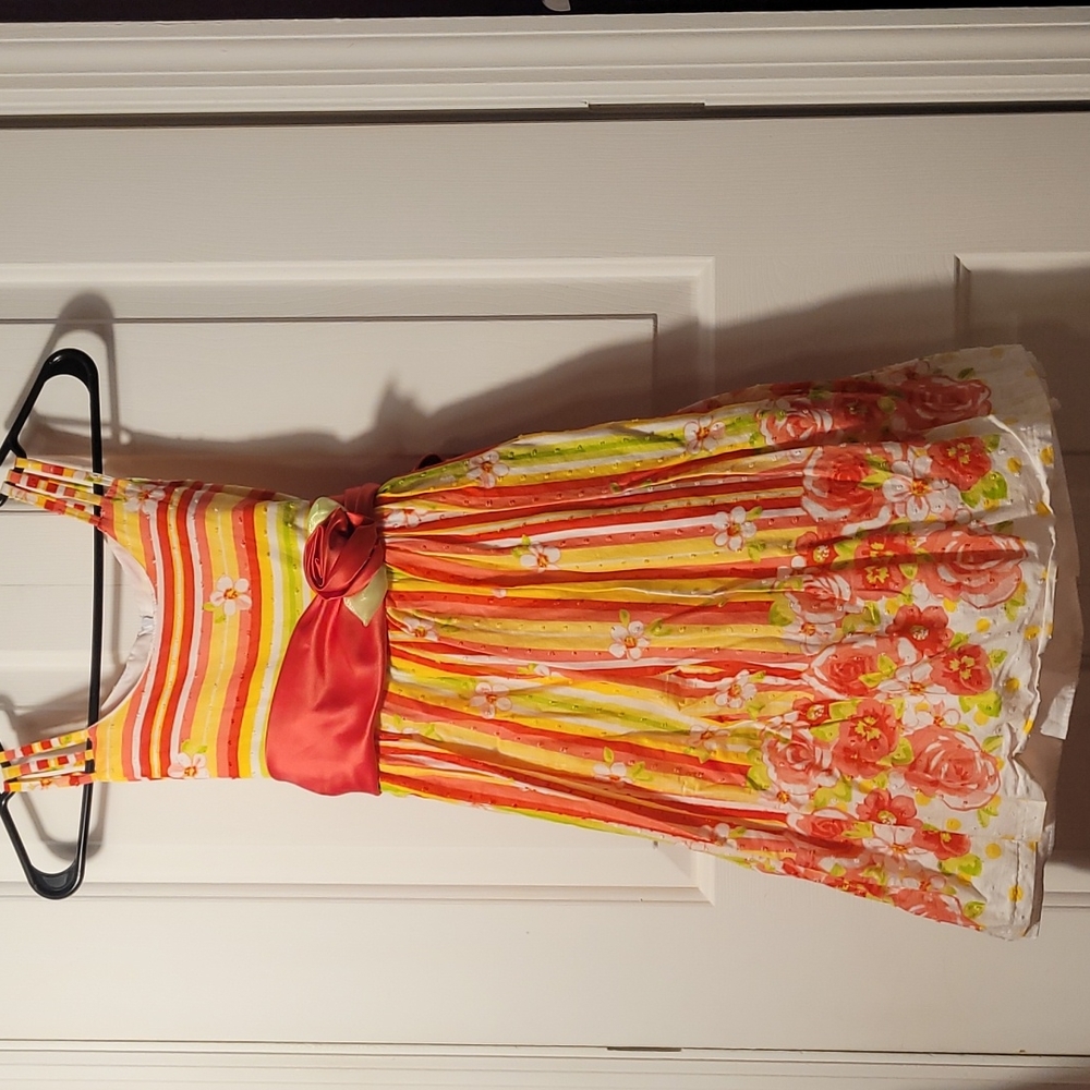 Bonnie Jean Girls 10 bold bright spring summer floral flowy formal dress